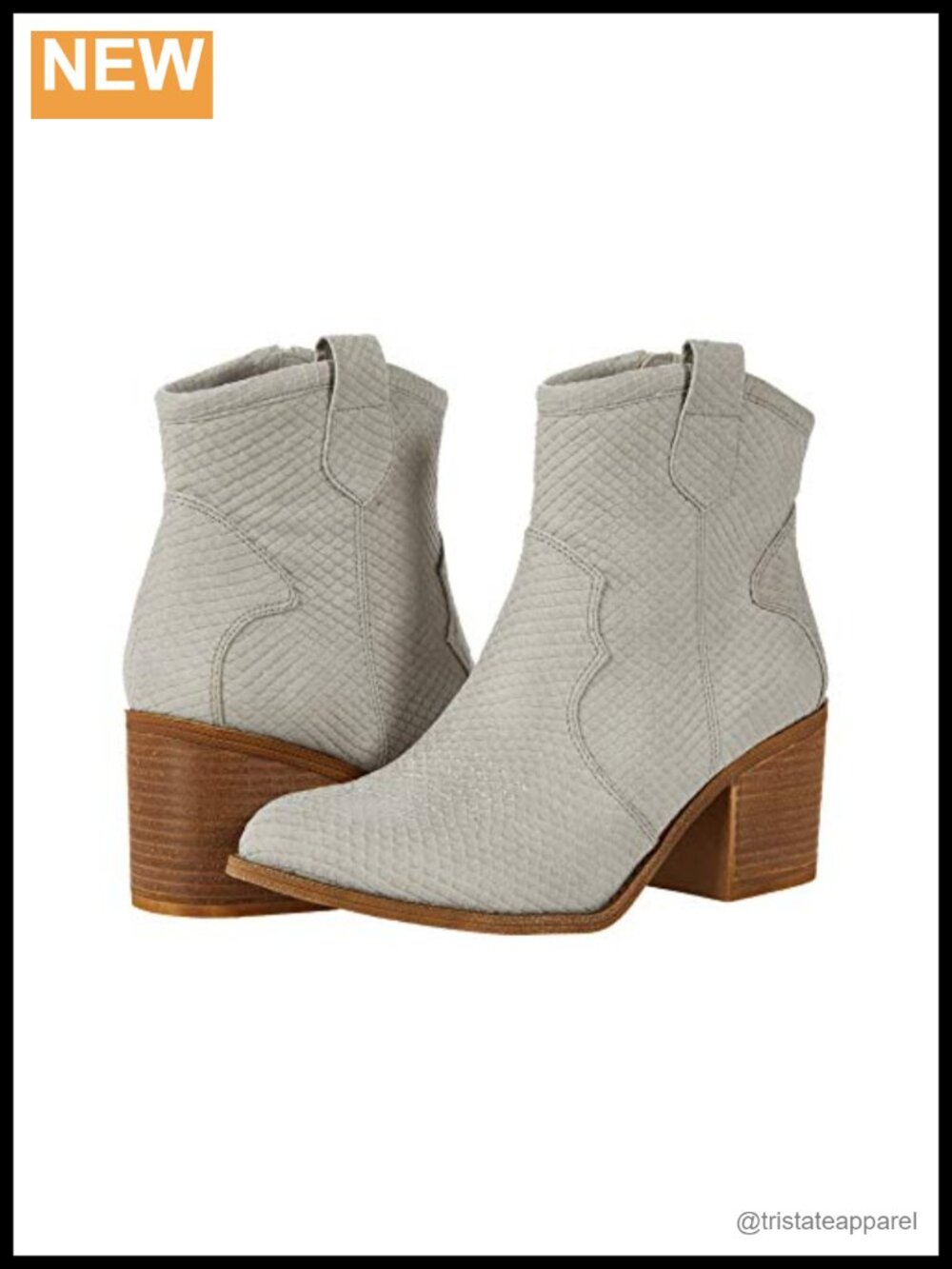 Western Bootie Ankle Boots Block Heel Zip Closure